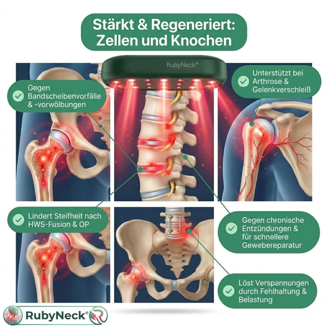 RubyNeck - Rotlicht- & Nahinfrarot Therapie Gürtel (660nm & 850nm) gegen Nacken- & Rückenschmerzen | Tiefenwärme & freihändige Anwendung