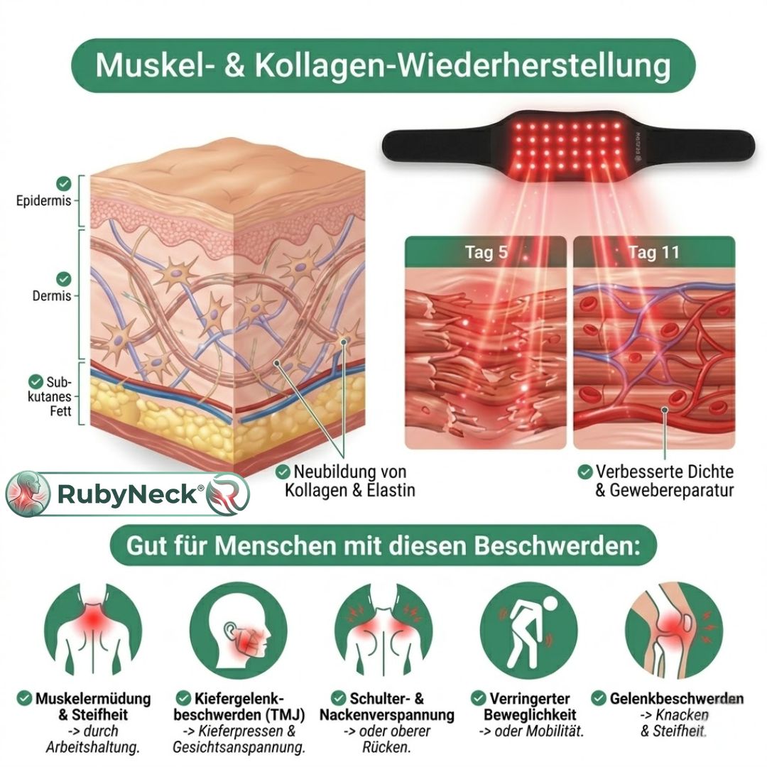 RubyNeck - Rotlicht- & Nahinfrarot Therapie Gürtel (660nm & 850nm) gegen Nacken- & Rückenschmerzen | Tiefenwärme & freihändige Anwendung