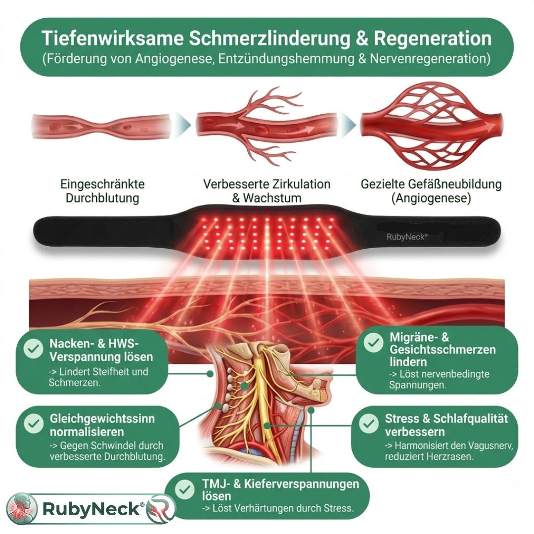 RubyNeck - Rotlicht- & Nahinfrarot Therapie Gürtel (660nm & 850nm) gegen Nacken- & Rückenschmerzen | Tiefenwärme & freihändige Anwendung