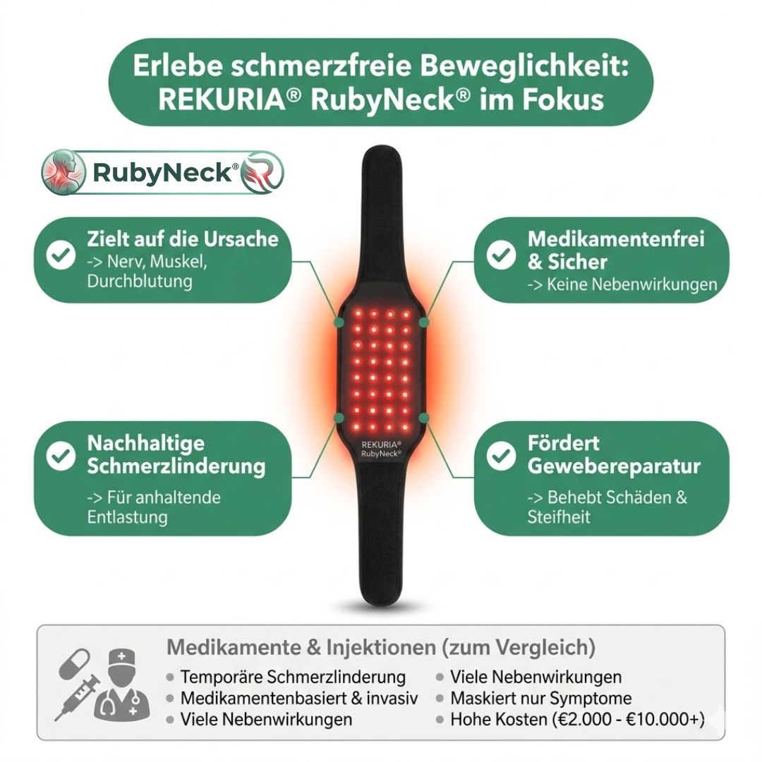 RubyNeck - Rotlicht- & Nahinfrarot Therapie Gürtel (660nm & 850nm) gegen Nacken- & Rückenschmerzen | Tiefenwärme & freihändige Anwendung