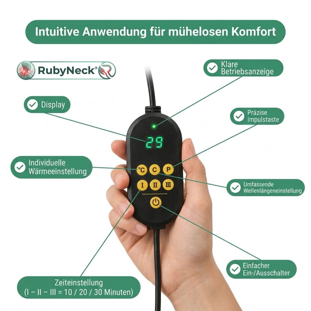 RubyNeck - Rotlicht- & Nahinfrarot Therapie Gürtel (660nm & 850nm) gegen Nacken- & Rückenschmerzen | Tiefenwärme & freihändige Anwendung